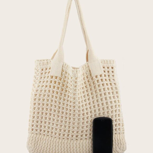 Women's Crochet Beach Tote Bag Hollow Design Travel | Lightweight & Durable - Picture 3 of 9